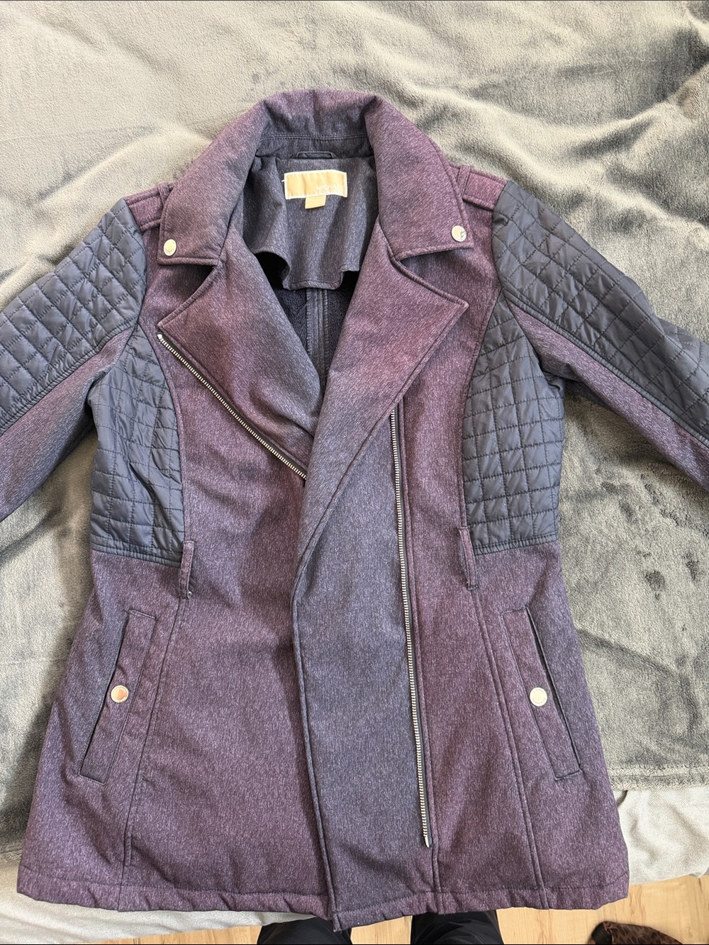Michael Kors Quilted-Sleeve Long Trench Coat - Purple